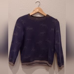 Double Lined Navy Sweater with Moose Pattern